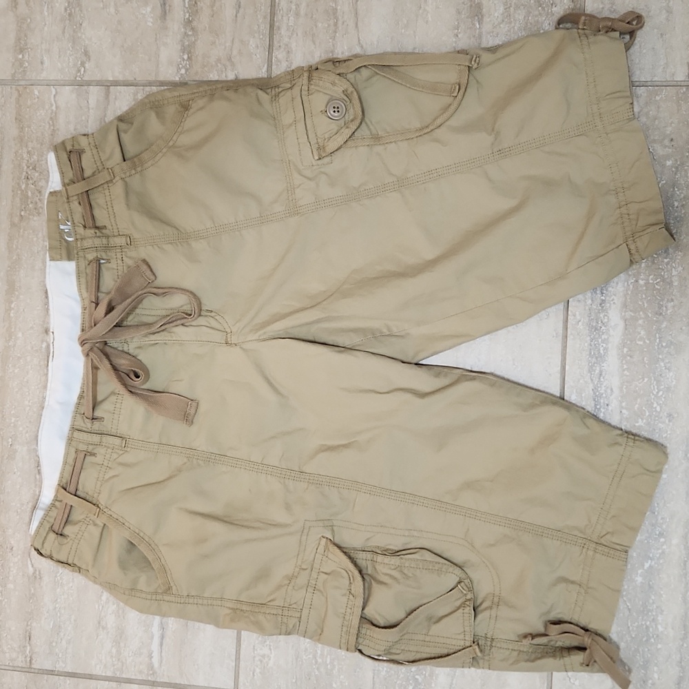Women's Calvin Klein Cargo Shorts w/ Ties Twill Bermuda Shorts Khaki